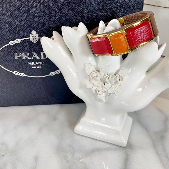 Prada Saffiano Leather Hinged Cuff Bracelet - Picture 6 of 7